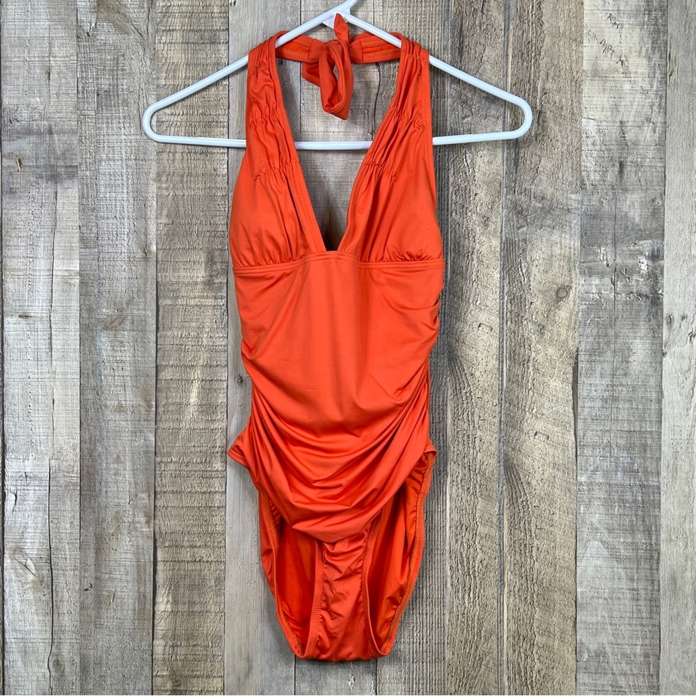 DKNY Size 6 Orange 1 piece Bathing Suit w/Padding in the Bust area